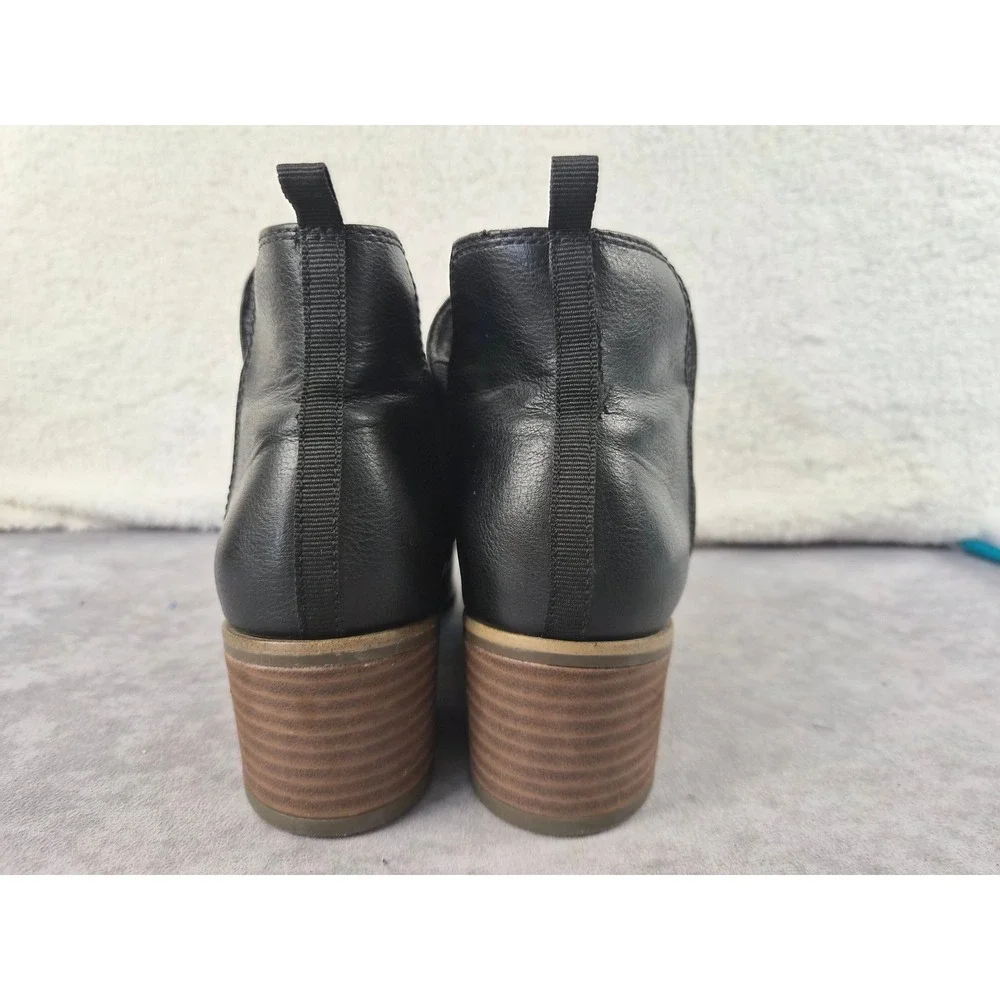 Dr. Scholls Teammate Black Faux Leather Ankle Boots Block Heel Womens 7.5M
